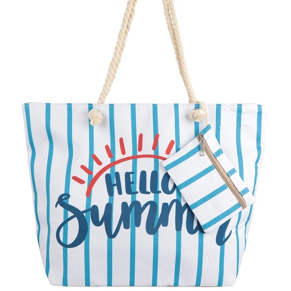 Tote Bag with matching wallet "Hello Summer" blue/white - Picture 1 of 2